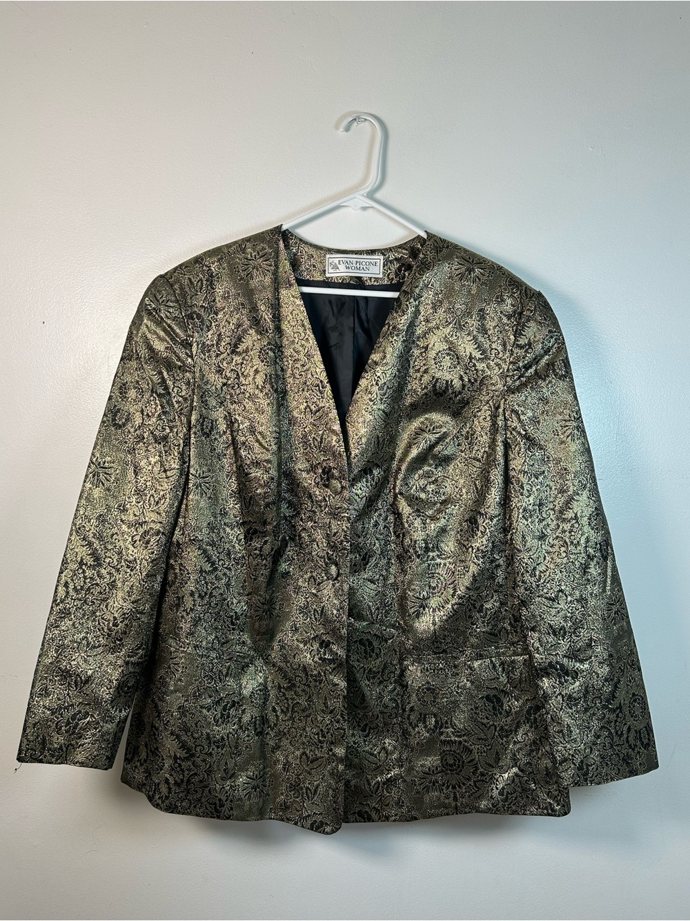 Vintage Evan Picone Black Gold Blazer Baroque Jacket USA Size 24W Party Wedding